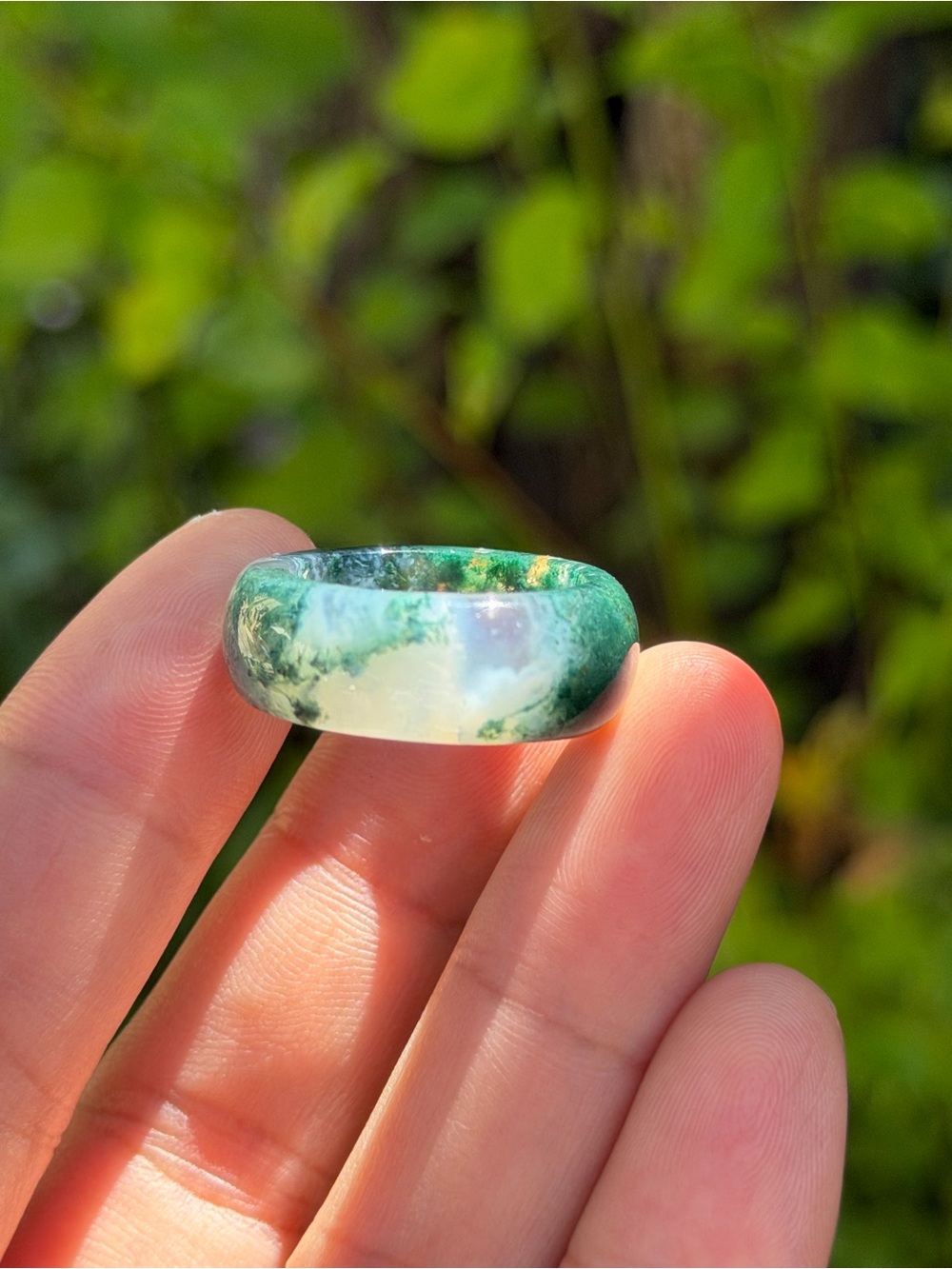 Size 7.75 natural green moss agate ring 1852